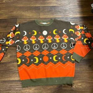 EARTHBOUND Sweater with Mushroom and Peace Sign Design